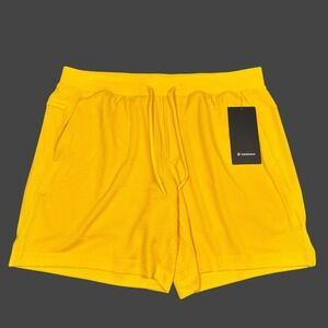 New Lululemon Double-Layered Mesh Shorts 7" Linerless Mens XL Yellow Drawstring